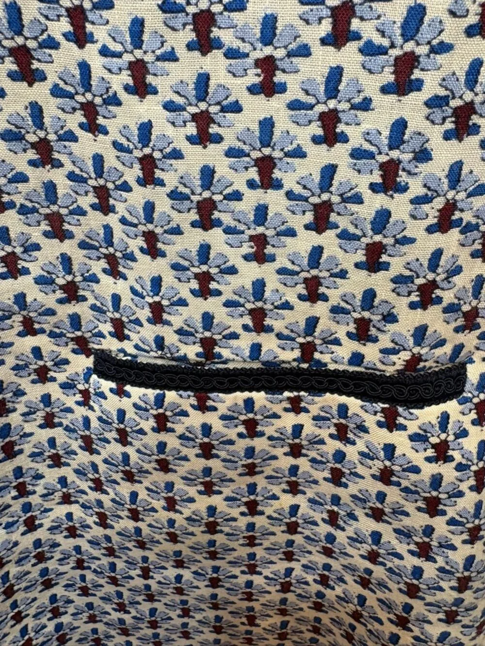 Tory Burch Blue Floral Geometric Print Split Neck Tunic Blouse Large